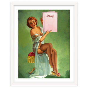 Pinup Girl Posing With Her Big Diary Book by Hermes