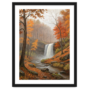 Serene Autumn Waterfall in Misty Forest by artistic