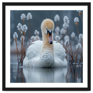 Swan Floating Serene On Calm Water by Rizwana Khan
