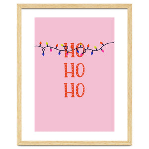 HO HO HO Christmas Lights Art, Pink Holiday Illustration, Modern Festive Quote by neeteshdsgn
