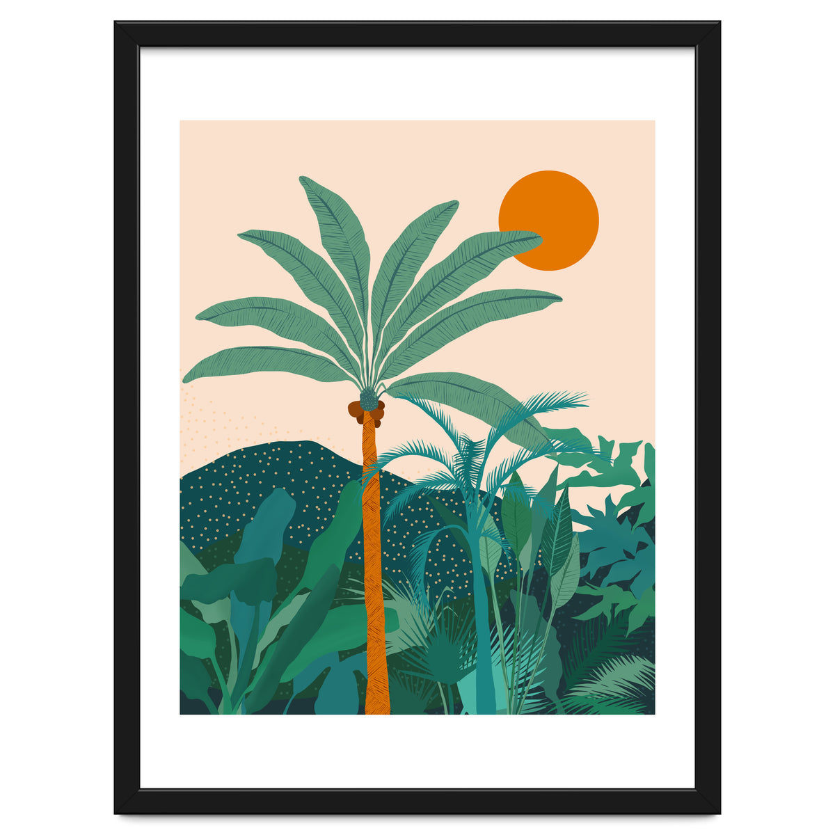 Palm Vibes, Tropical Vintage Botanical Nature, Illustration Mountains Landscape Adventure, Pastel Plants Wild Jungle Boho Forest