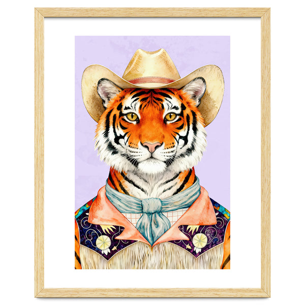 Tiger Portrait in Hat Wild Cowboy Fashion