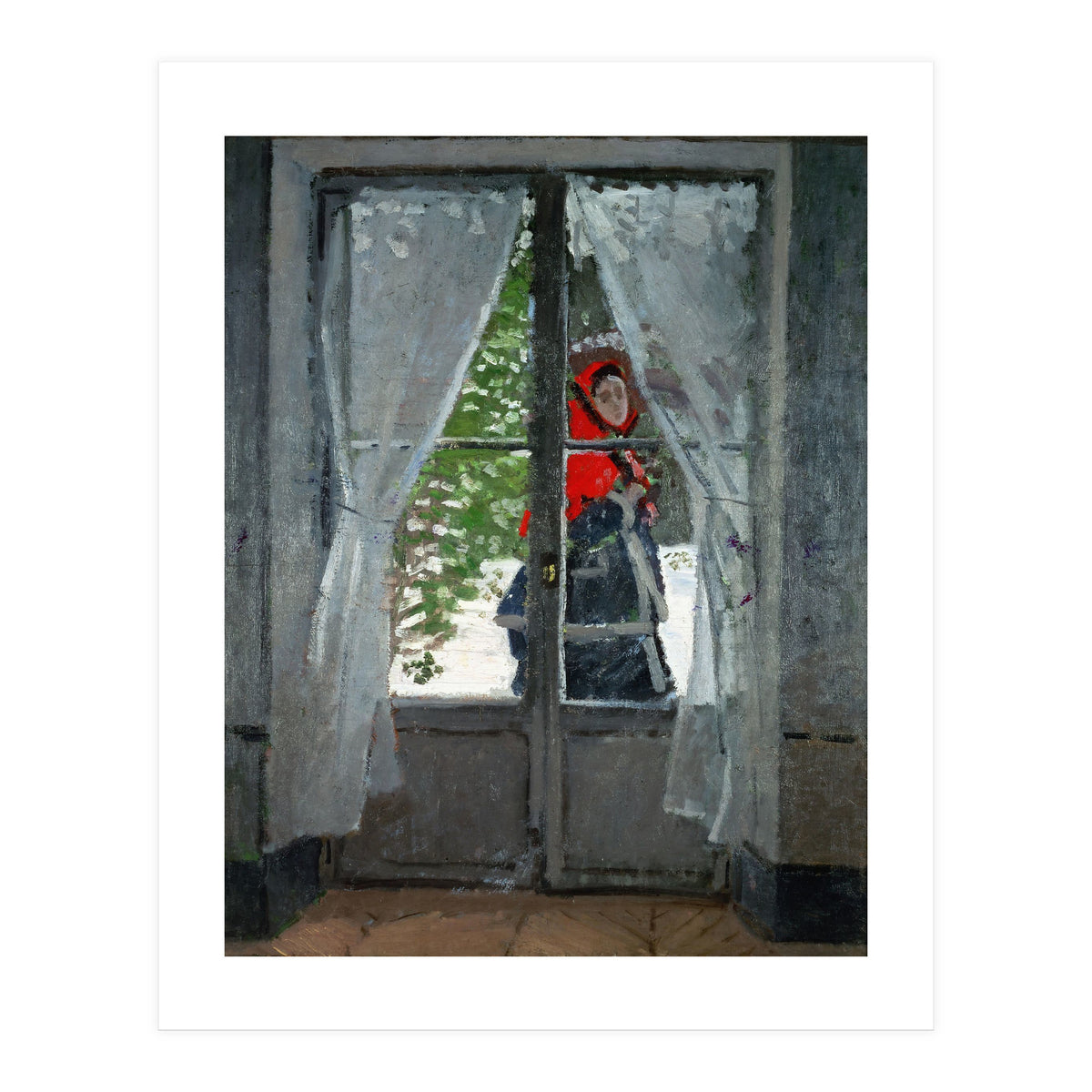 Mme. Monet with a red hat called " The Red Kerchief", ca. 1870. (Print Only)