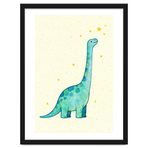 Cute Brontosaurus Watercolor Art, Whimsical Dinosaur Nursery Print, Starry Dino Illustration by neeteshdsgn