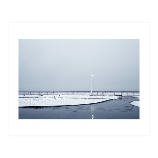 Street light turned on the winter snow street (Print Only)