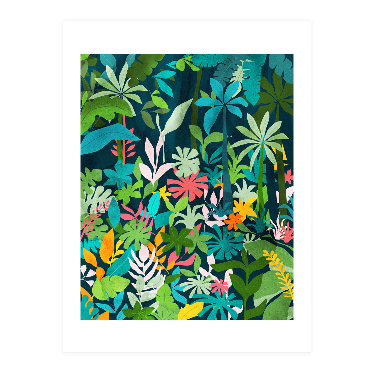 The Midnight Jungle, Botanical Nature Plants Tropical Forest, Watercolor Painting Floral Palm (Print Only)