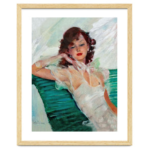 Girl Is Resting On A Green Bench, Watercolor Painting by Hermes