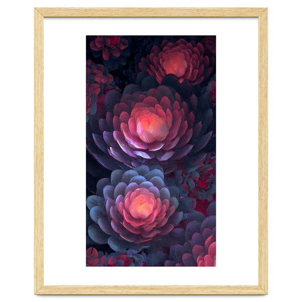 Ethereal Neon Blooms: Intricate 3D Floral Fractal Art