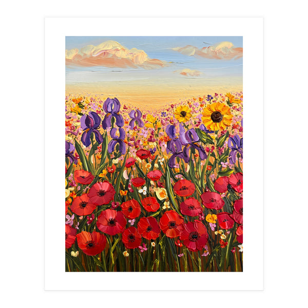 Vibrant Wildflower Field Oil Painting (Print Only)
