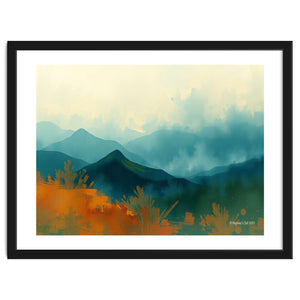 Long Title Misty Blue Mountain Range Landscape by artistic