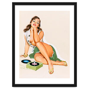 Sexy Pinup Woman Posing With Record Player by Hermes