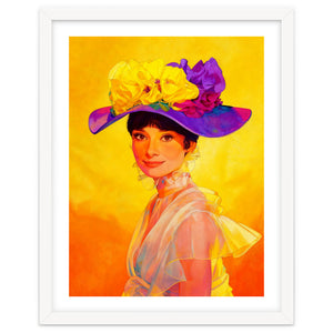 Audrey Hepburn Pop Art, Vibrant Floral Hat Portrait, Iconic Movie Star Illustration by neeteshdsgn