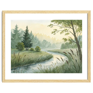 Misty Morning Riverbank: A Woodland Sanctuary by artistic
