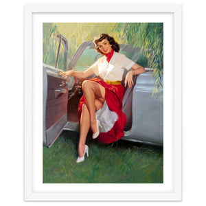 Sexy Pinup Woman Posing In Convertible Car by Hermes