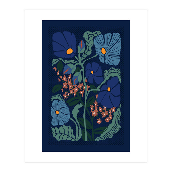 Klimt Flower Dark Blue (Print Only)
