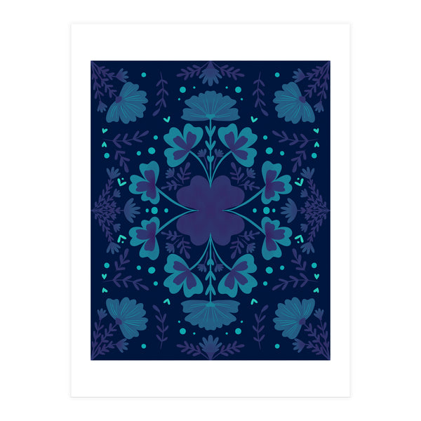Clovers And Flowers Night Blue (Print Only)