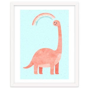 Rainbow Dinosaur Nursery Art, Cute diplodocus Watercolor, Pink Dino Illustration by neeteshdsgn