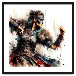 Viking Warrior Woman Watercolor Portrait by Chromatic Fusion Studio