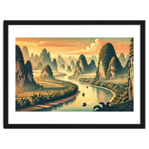Vintage China, Guilin Karst Mountains Poster by Chromatic Fusion Studio
