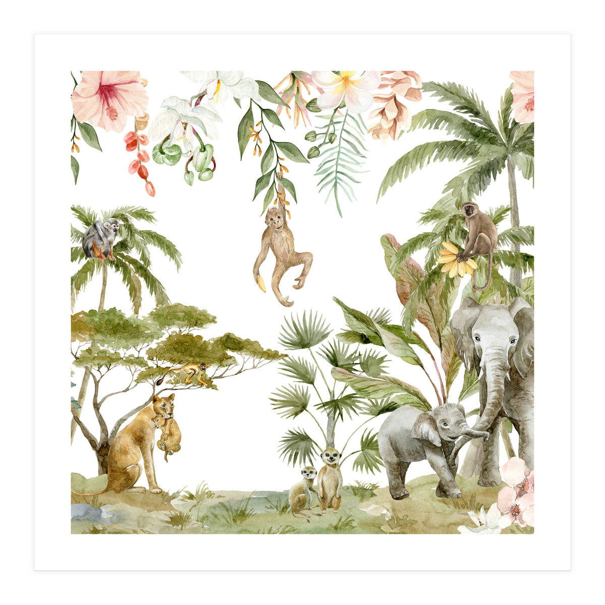 Watercolor Wild Animals Jungle (Print Only)
