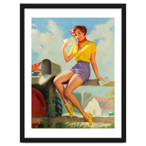 Pinup Girl On A Fence Showing A Love Letter by Hermes
