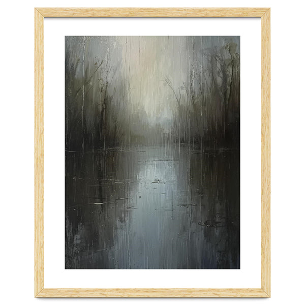 Ethereal Rainy Lake Forest Oil Painting