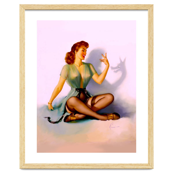 Sexy Pinup Making A Big Bad Wolf Shadow On The Wall