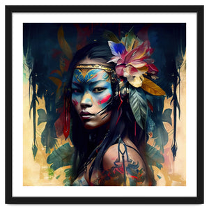 Floral Native Asian Warrior Portrait by Chromatic Fusion Studio