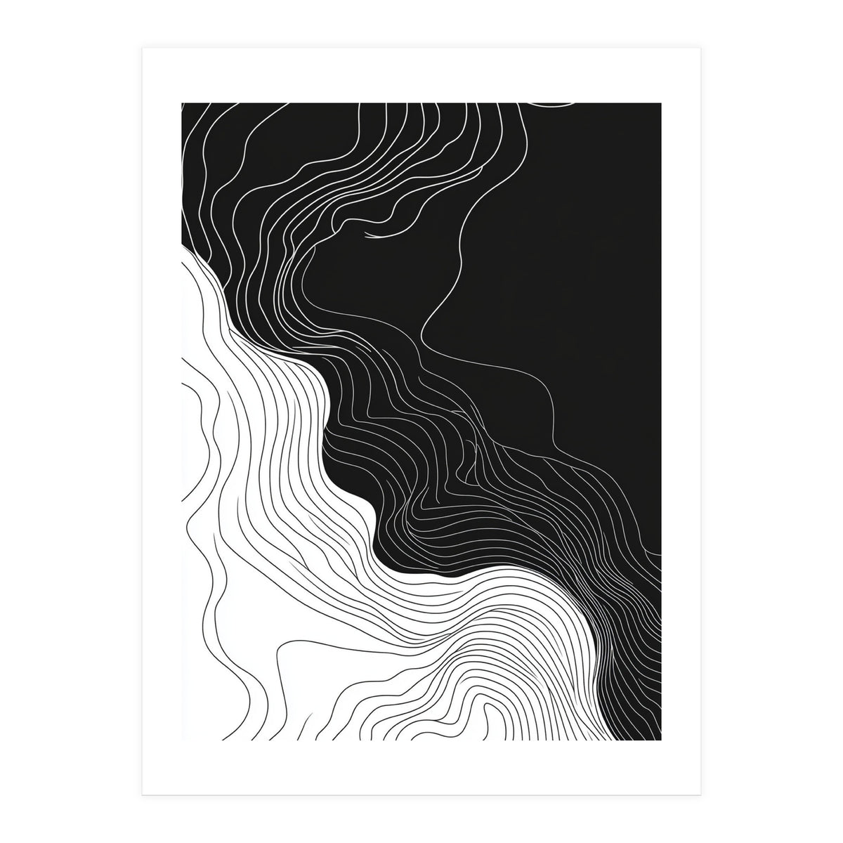 Abstract Black And White Wavy Lines Flowing (Print Only)