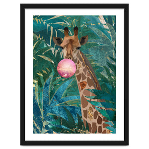 Giraffe blowing a bubble in the jungle by Sarah Manovski