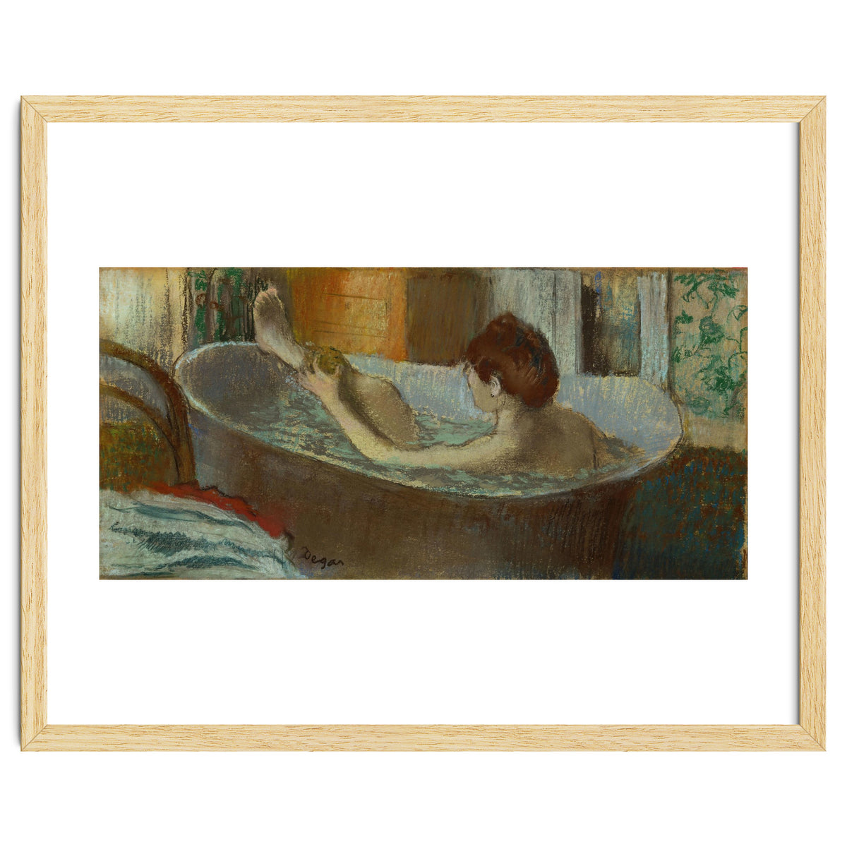 Woman in bath, sponging her leg. Pastel, 1883-84 19.7 x 41 cm.