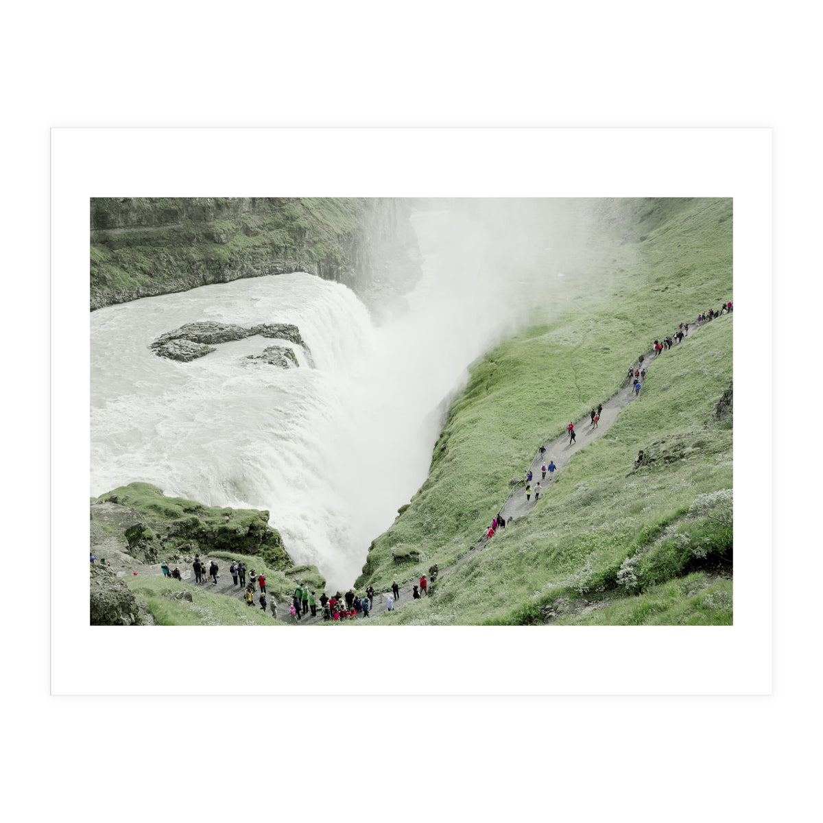 Tourists walking around the waterfall - Iceland (Print Only)