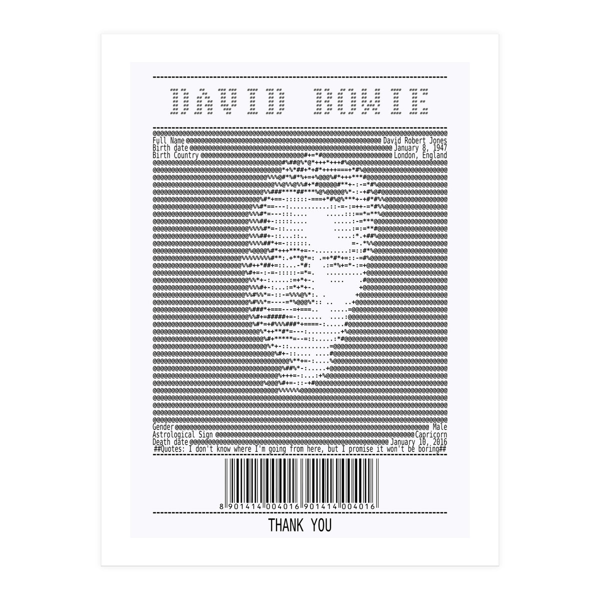 Receipt Art David Bowie Quotes (Print Only)