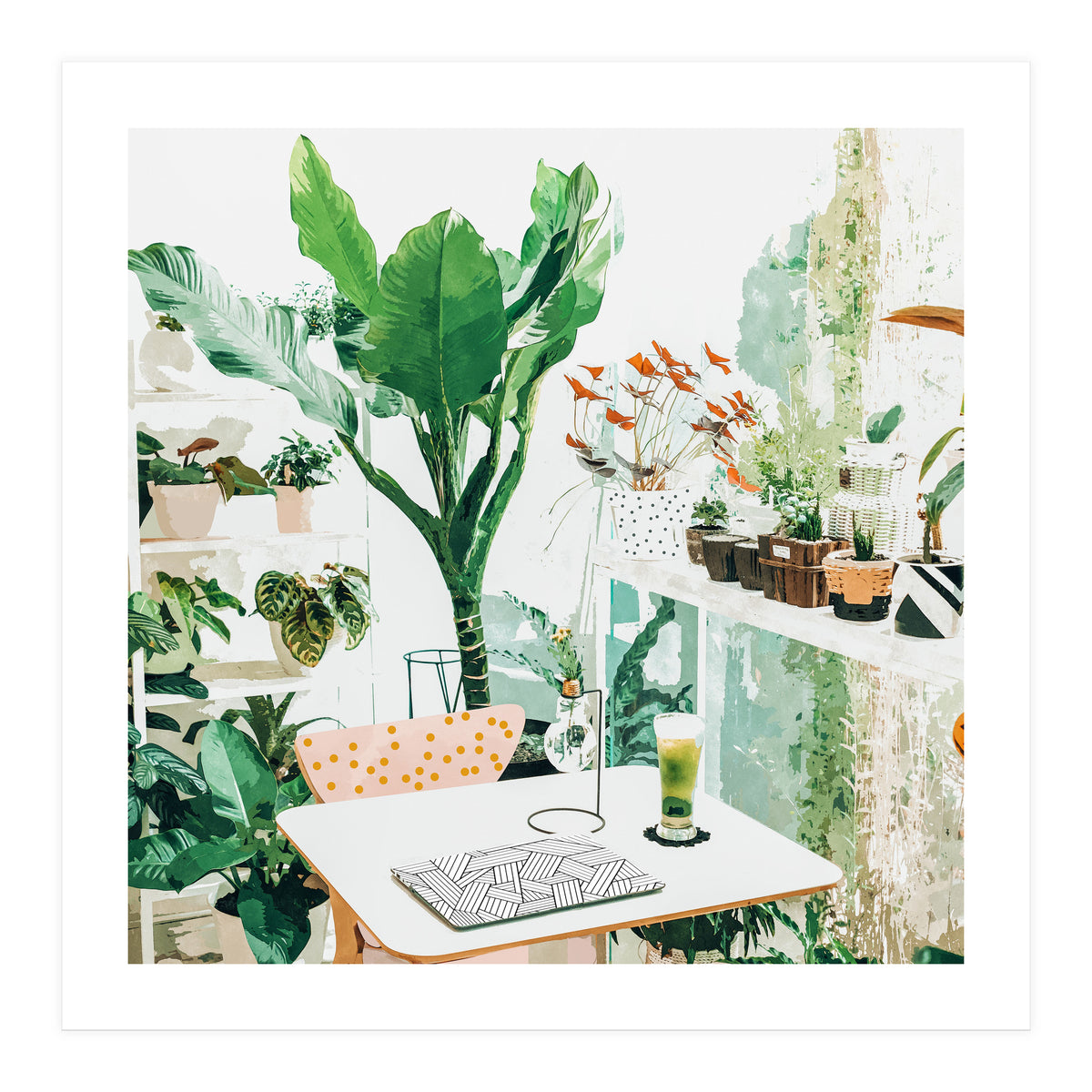 Junglow, Urban Jungle Botanical Home decor, Tropical Plants Interior Design Plant Lady Painting (Print Only)