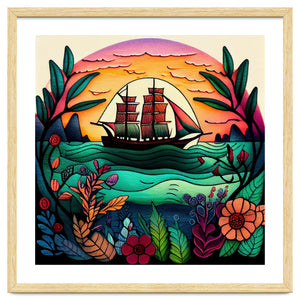 Folk Sunset Sailing Ship by Chromatic Fusion Studio