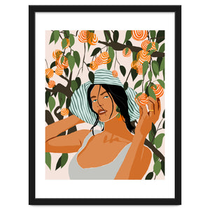 The Orange Grove, Bohemian Woman Summer Travel, Fashion Botanical Nature Garden, Plants Fruits Juicy by 83 Oranges