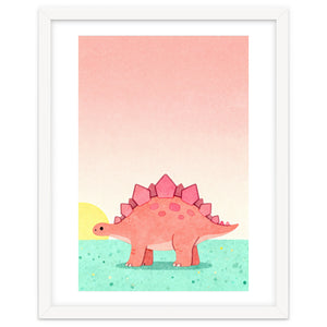 Stegosaurus Watercolor Art, Cute Dinosaur Nursery Print, Coral Dino Illustration by neeteshdsgn