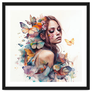 Butterfly Muse Watercolor Portrait by Chromatic Fusion Studio