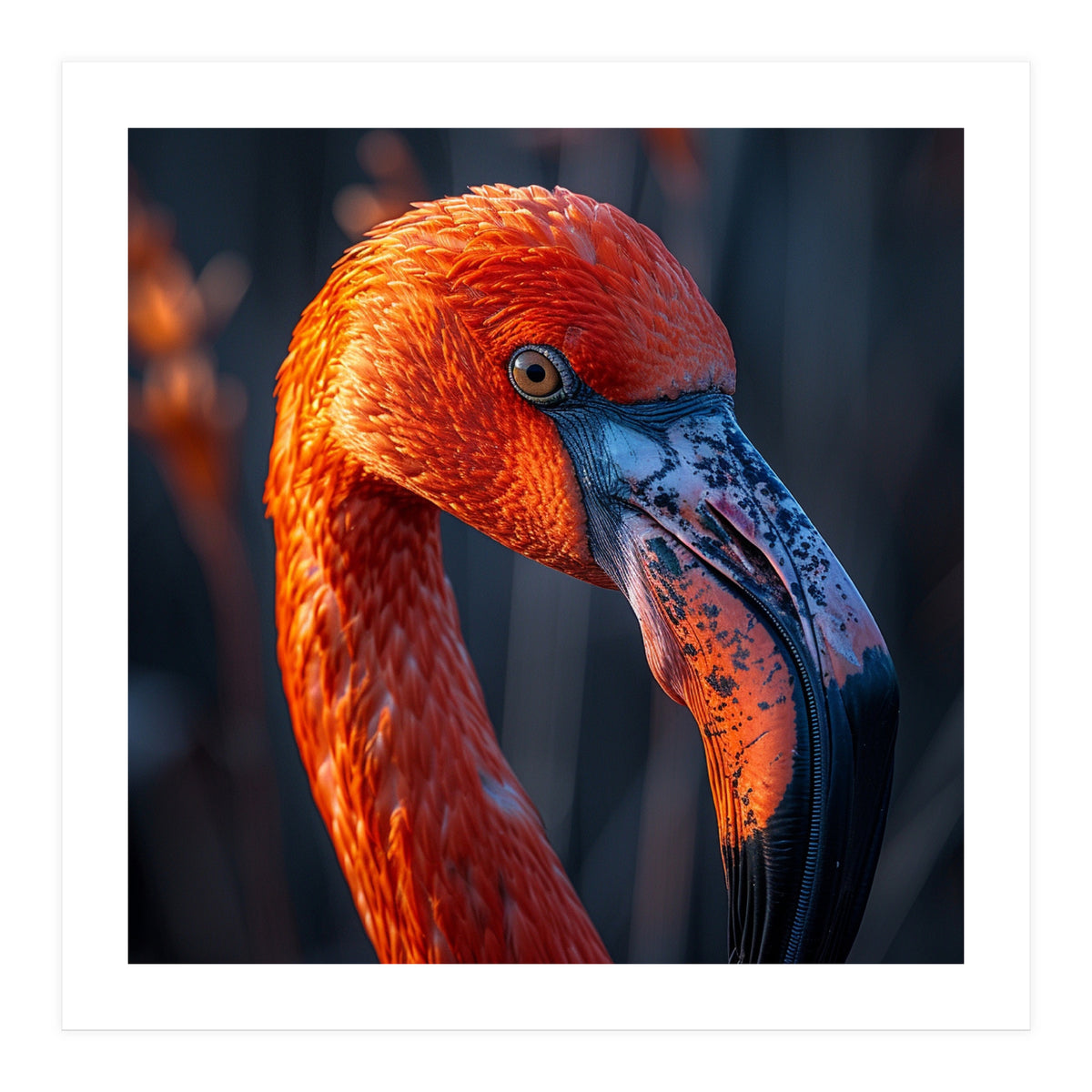 Close Up Flamingo Head Vibrant Orange Plumage (Print Only)
