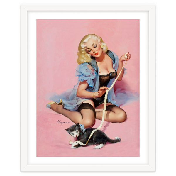 Sexy Pinup Girl Playing With Her Cat