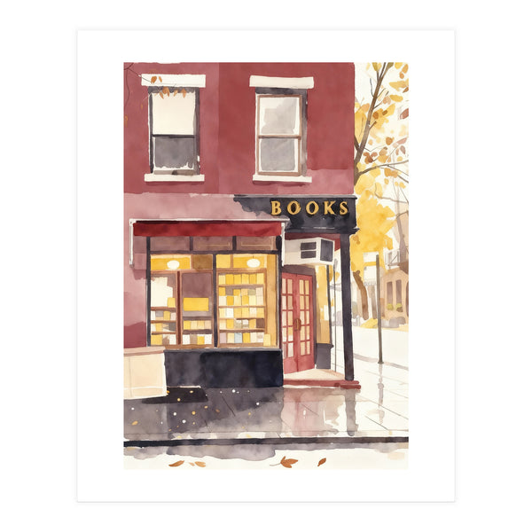 Cozy Bookshop, Autumn Book Shop Street Art, LibraryBook Store (Print Only)
