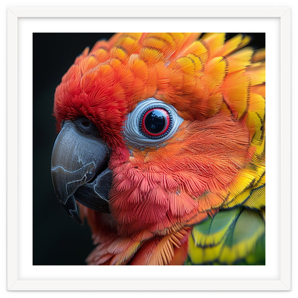 Close Up Sun Conure Parrot Eye Feathers