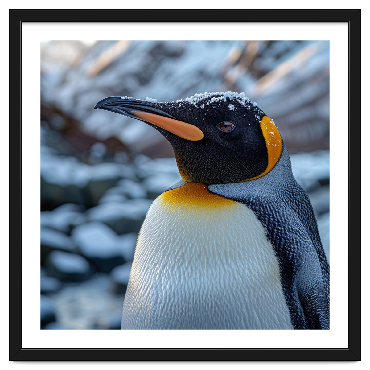 King Penguin In The Snow With Frosty Head
