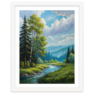 Serene Mountain River Landscape Oil Painting by artistic