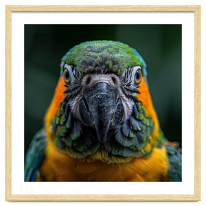 Blue And Gold Macaw Face Focused Portrait by Rizwana Khan