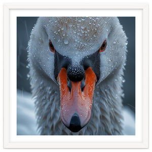 Close Up Of A Swan's Face With Water Droplets by Rizwana Khan
