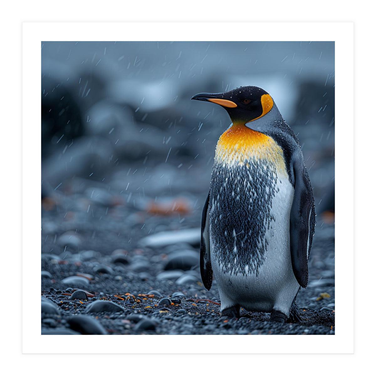 King Penguin Standing In The Rain (Print Only)