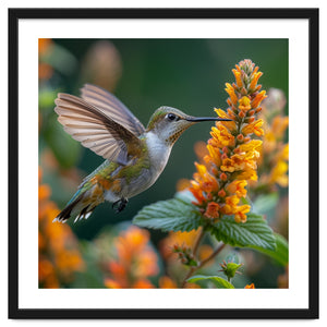 Hummingbird Feeding On Yellow Flowers Nectar by Rizwana Khan
