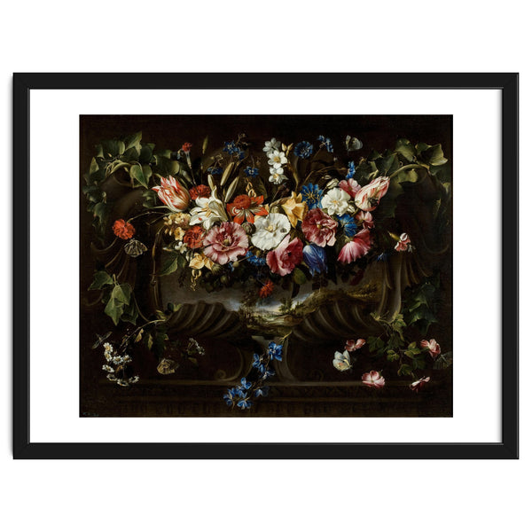 Juan de Arellano / 'Garland of Flowers with Landscape', 1652, Spanish School.