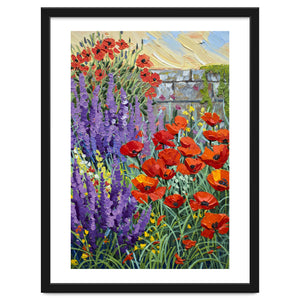 Vibrant Summer Poppy and Lavender Garden Oil Painting by artistic